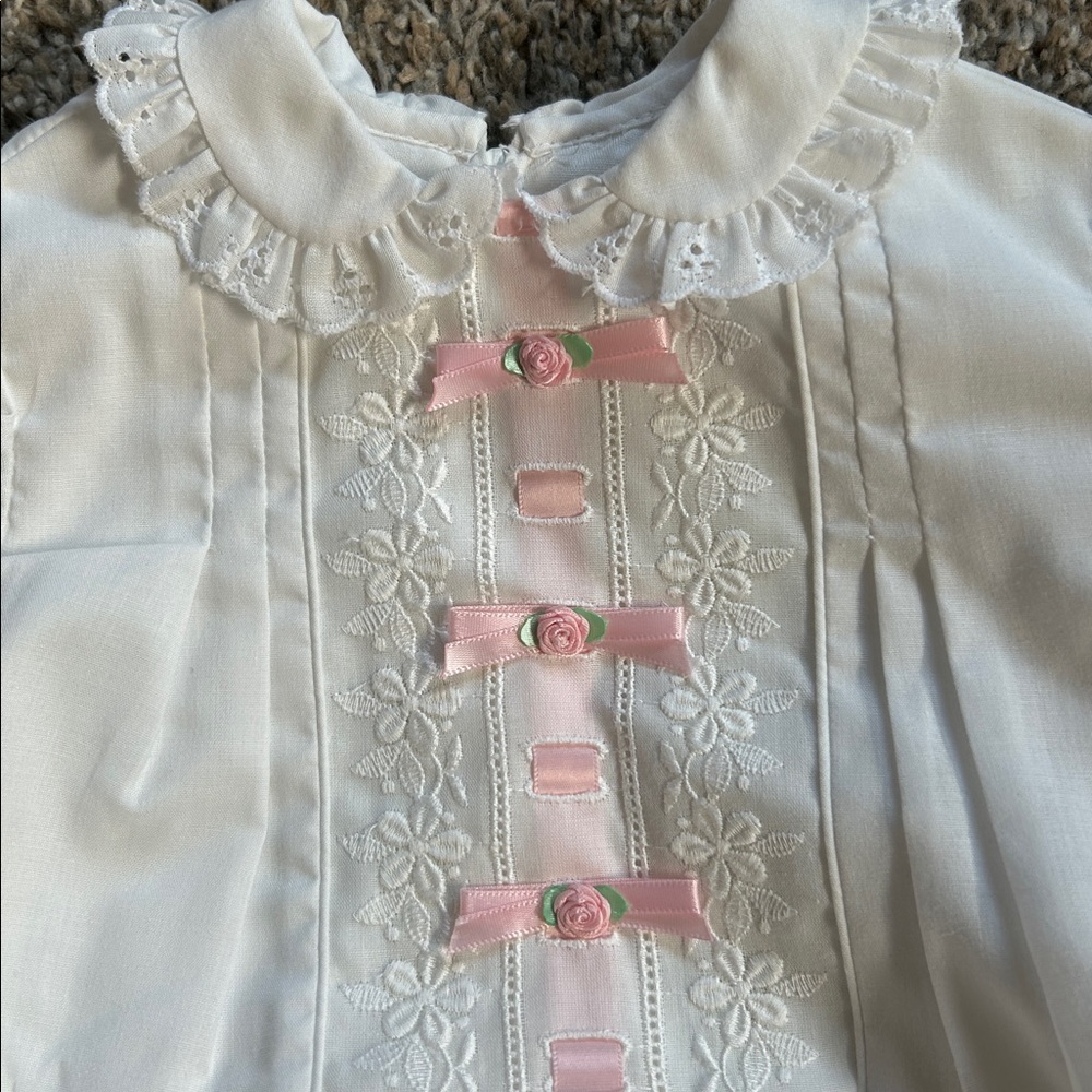 C.I. Castro White Baby Bubble Romper with Pink Ribbon Details - Picture 2 of 4
